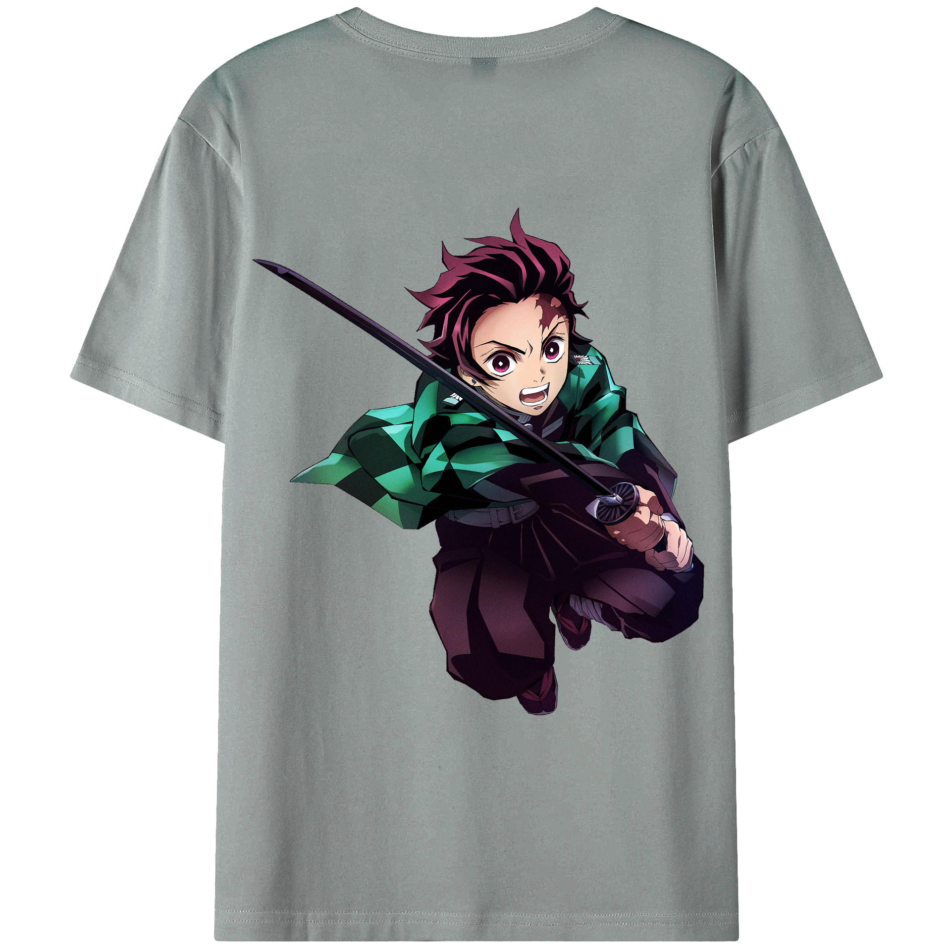 （画像用） 鬼滅の刃 竈門 炭治郎／かまど たんじろう Kamado Tanjirou 綿100％ メンズ半袖Tシャツ（バックプリント） 通気性